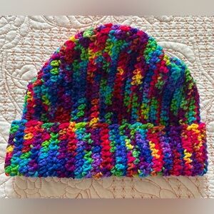 🌈 Rainbow Candy Crochet Slouchy Beanie Hat